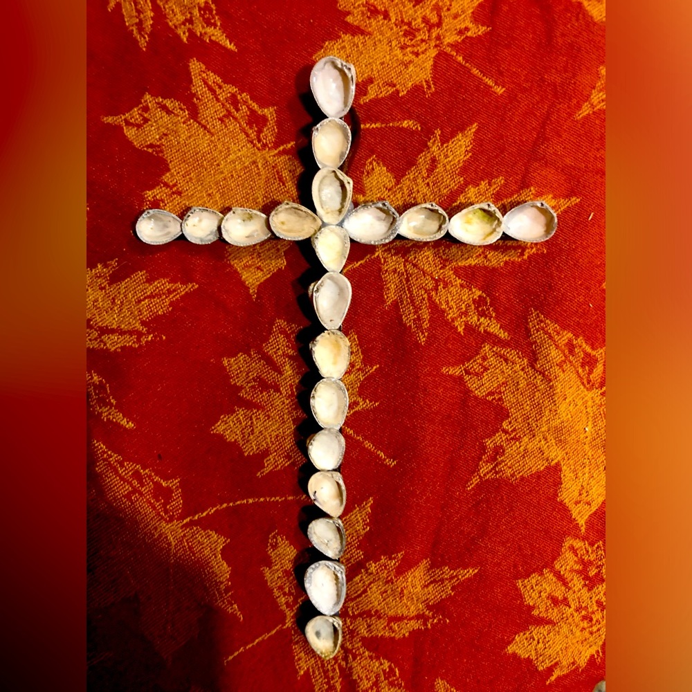 Handmade clam shell Cross from Lake  in New Orleans Louisiana. Made with love